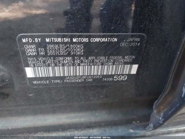 Продажа на аукционе авто 2015 Mitsubishi Lancer Es, vin: JA32U2FU9FU012053, номер лота: 45165247
