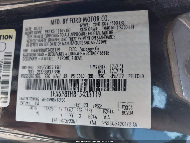 Aukcja sprzedaży 2015 Ford Mustang Ecoboost, vin: 1FA6P8TH8F5433119, numer aukcji: 45165248