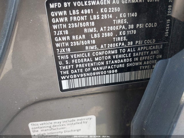 Aukcja sprzedaży 2009 Volkswagen Tiguan Se/sel, vin: WVGBV95N09W001996, numer aukcji: 45165259