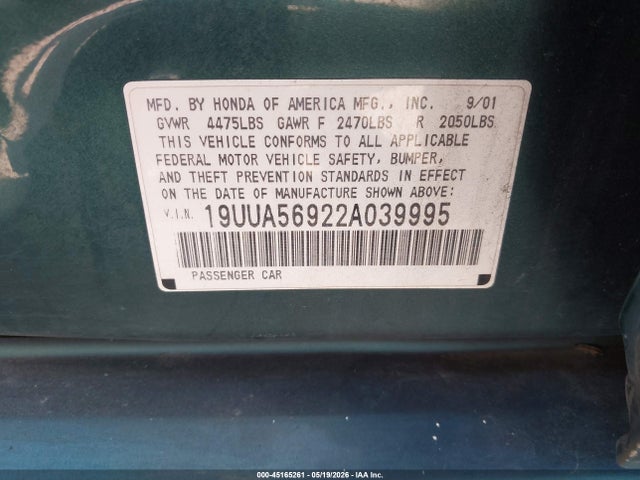 Продаж на аукціоні авто 2002 Acura Tl 3.2 Type S, vin: 19UUA56922A039995, номер лоту: 45165261