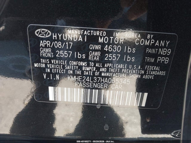 Aukcja sprzedaży 2017 Hyundai Sonata Hybrid Se, vin: KMHE24L37HA065345, numer aukcji: 45165271