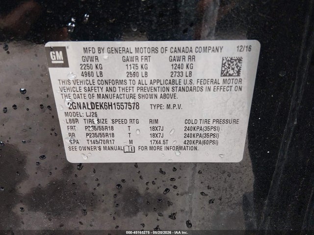 Продаж на аукціоні авто 2017 Chevrolet Equinox Premier, vin: 2GNALDEK6H1557578, номер лоту: 45165275