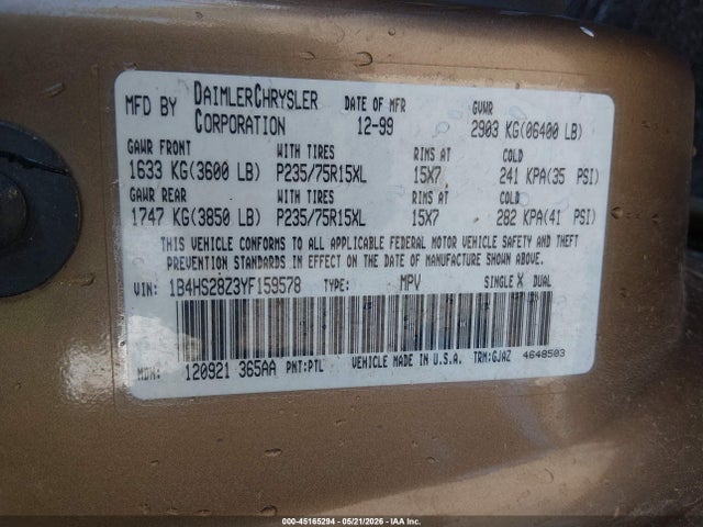 Продажа на аукционе авто 2000 Dodge Durango, vin: 1B4HS28Z3YF159578, номер лота: 45165294