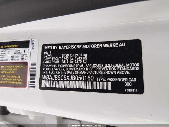 BMW M550i Xdrive 2018 WBAJB9C5XJB050160 Image 9