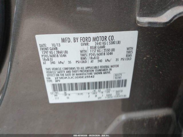 Продаж на аукціоні авто 2013 Ford Edge Sel, vin: 2FMDK3JC3DBE25542, номер лоту: 45165308