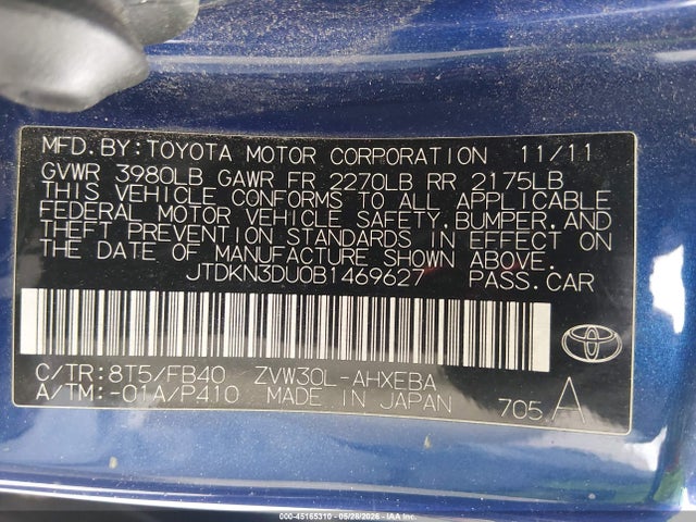 Продаж на аукціоні авто 2011 Toyota Prius Three, vin: JTDKN3DU0B1469627, номер лоту: 45165310