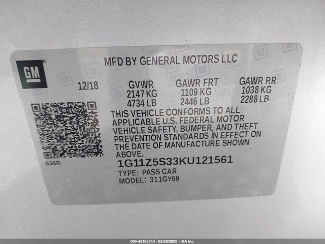 Chevrolet IMPALA LT 2019 1G11Z5S33KU121561 Image 9