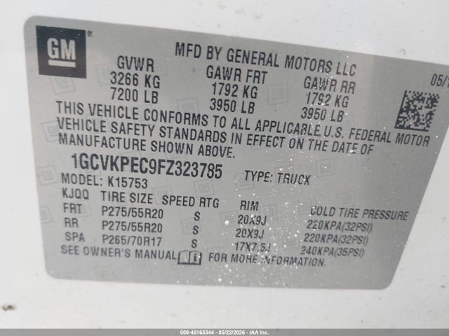 45165344 :رقم المزاد ، 1GCVKPEC9FZ323785 vin ، 2015 Chevrolet Silverado 1500 Ls مزاد بيع