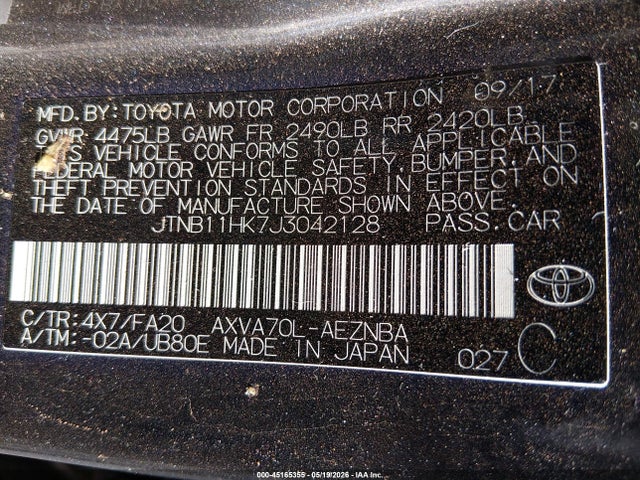 JTNB11HK7J3042128 Toyota CAMRY LE