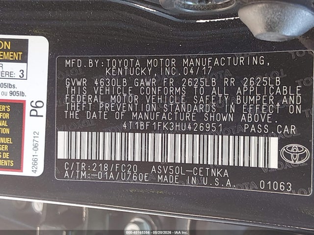 4T1BF1FK3HU426951 Toyota CAMRY LE