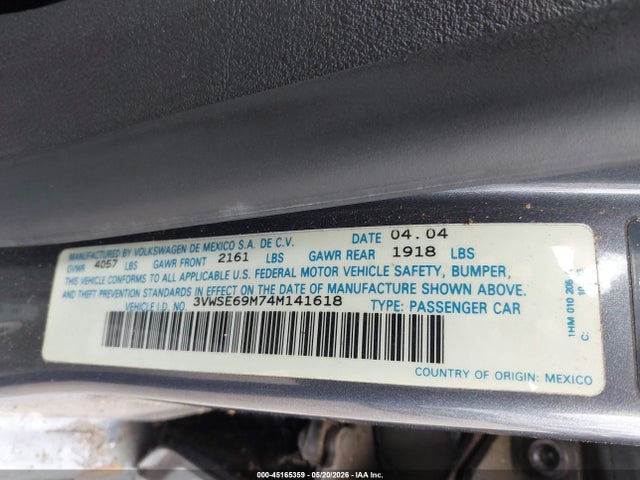 45165359 :رقم المزاد ، 3VWSE69M74M141618 vin ، 2004 Volkswagen Jetta Gli 1.8t مزاد بيع