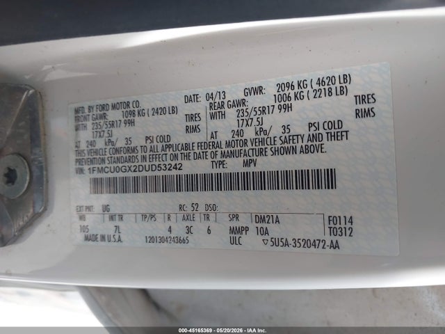 Aukcja sprzedaży 2013 Ford Escape Se, vin: 1FMCU0GX2DUD53242, numer aukcji: 45165369
