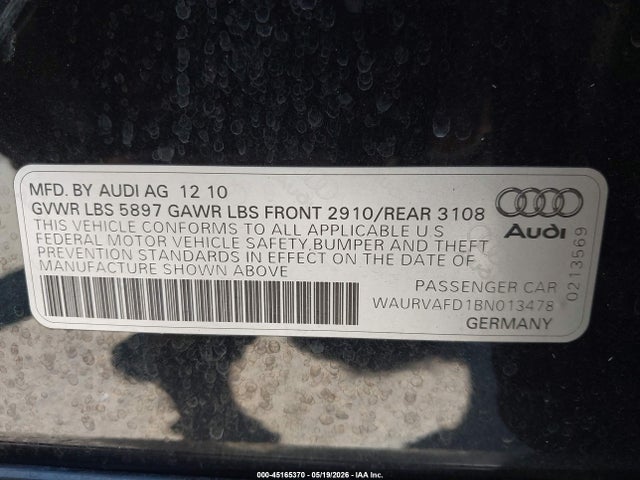 Продаж на аукціоні авто 2011 Audi A8 L 4.2, vin: WAURVAFD1BN013478, номер лоту: 45165370