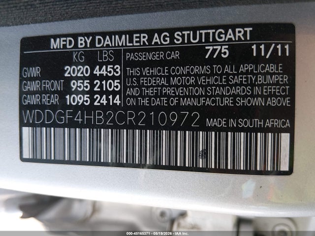 Продаж на аукціоні авто 2012 Mercedes-benz C 250 Sport, vin: WDDGF4HB2CR210972, номер лоту: 45165371