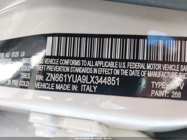 2020 Maserati Levante S მანქანა იყიდება აუქციონზე, vin: ZN661YUA9LX344851, აუქციონის ნომერი: 45165378