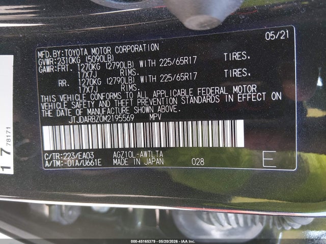 Aukcja sprzedaży 2021 Lexus Nx 300, vin: JTJDARBZ0M2195569, numer aukcji: 45165379