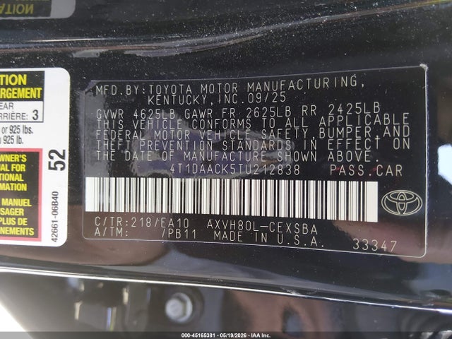 4T1DAACK5TU212838 Toyota CAMRY SE