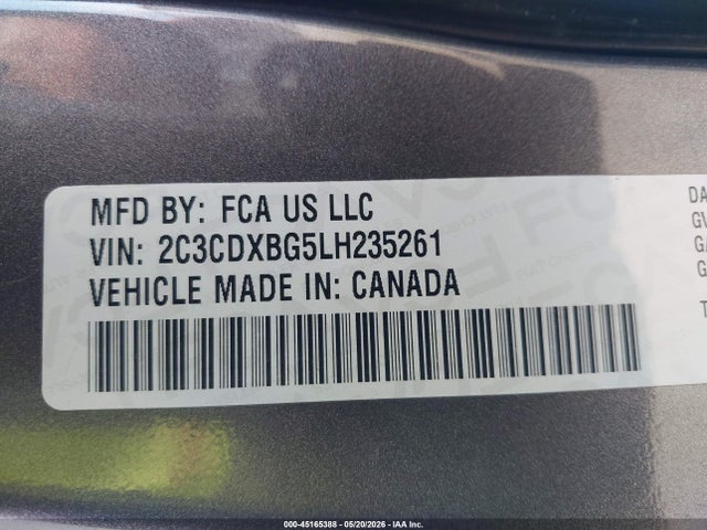 Aukcja sprzedaży 2020 Dodge Charger Sxt Rwd, vin: 2C3CDXBG5LH235261, numer aukcji: 45165388