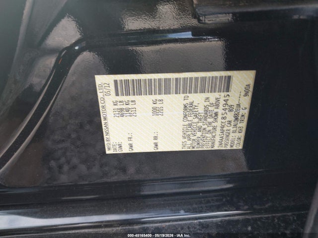 45165400 :رقم المزاد ، 1N4AA5AP4CC854945 vin ، 2012 Nissan Maxima 3.5 S مزاد بيع