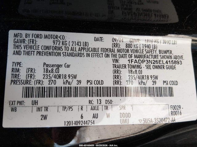 1FADP3N26EL415893 Ford Focus Titanium