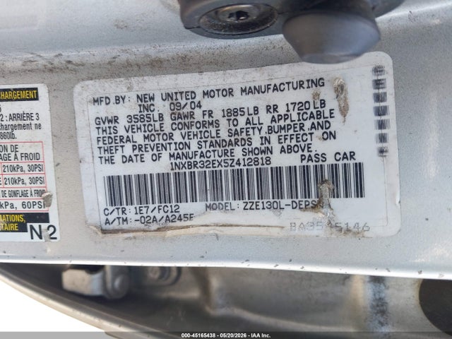 Продаж на аукціоні авто 2005 Toyota Corolla S, vin: 1NXBR32EX5Z412818, номер лоту: 45165438