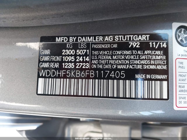 45165450 :رقم المزاد ، WDDHF5KB6FB117405 vin ، 2015 Mercedes-benz E 350 مزاد بيع