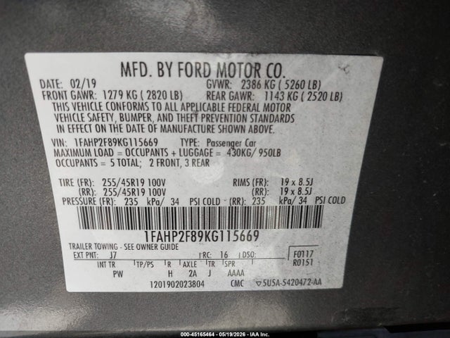 1FAHP2F89KG115669 Ford Taurus Limited