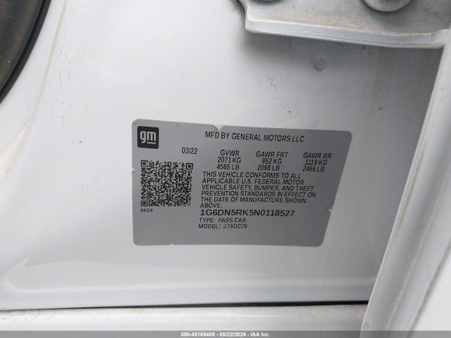 Продаж на аукціоні авто 2022 Cadillac Ct5 Premium Luxury, vin: 1G6DN5RK5N0118527, номер лоту: 45165489
