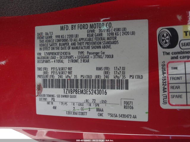 Aukcja sprzedaży 2014 Ford Mustang V6 Premium, vin: 1ZVBP8EM3E5243016, numer aukcji: 45165493