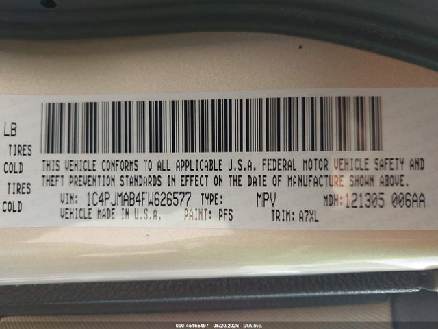 Продаж на аукціоні авто 2015 Jeep Cherokee Sport, vin: 1C4PJMAB4FW626577, номер лоту: 45165497