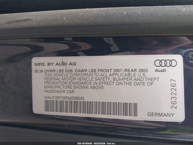 Продажа на аукционе авто 2024 Audi A6 Premium Plus 45 Tfsi Quattro S Tronic, vin: WAUE3BF26RN058645, номер лота: 45165498