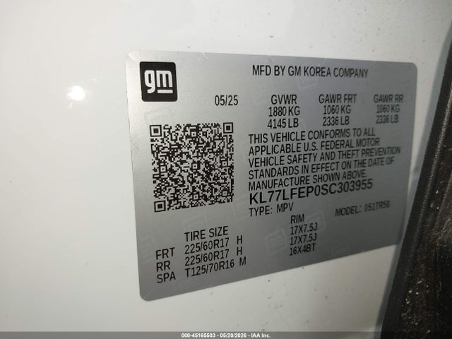 KL77LFEP0SC303955 Chevrolet Trax Fwd Ls