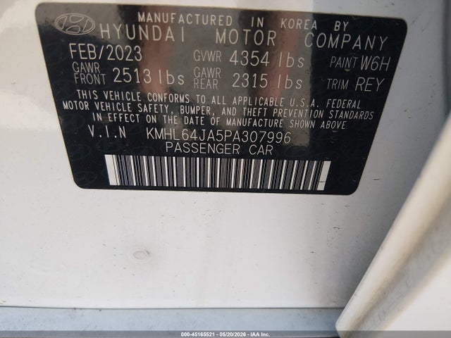 Aukcja sprzedaży 2023 Hyundai Sonata Sel, vin: KMHL64JA5PA307996, numer aukcji: 45165521
