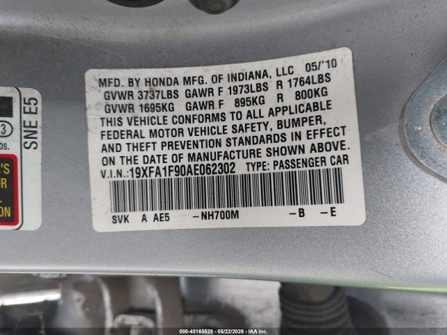 Продаж на аукціоні авто 2010 Honda Civic Ex-l, vin: 19XFA1F90AE062302, номер лоту: 45165528