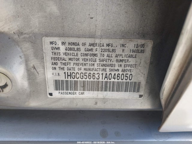 Продажа на аукционе авто 2001 Honda Accord 2.3 Ex, vin: 1HGCG56631A046050, номер лота: 45165532