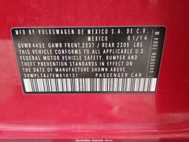 Aukcja sprzedaży 2014 Volkswagen Jetta Tdi, vin: 3VWPL7AJ7EM610131, numer aukcji: 45165554