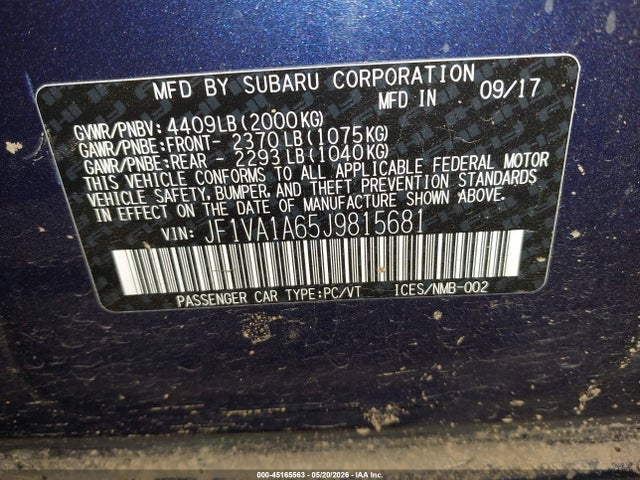 JF1VA1A65J9815681 Subaru WRX