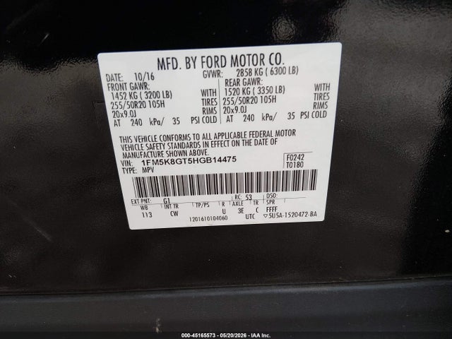 Ford EXPLORER SPORT 2017 1FM5K8GT5HGB14475 Image 9