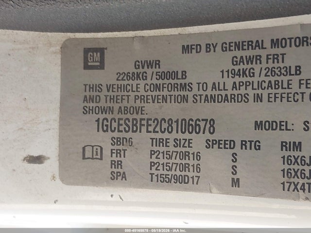 2012 Chevrolet Colorado Work Truck მანქანა იყიდება აუქციონზე, vin: 1GCESBFE2C8106678, აუქციონის ნომერი: 45165575