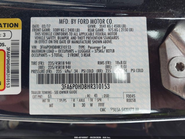 3FA6P0HD8HR310153 Ford FUSION SE