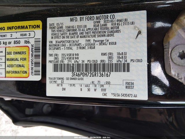 Продаж на аукціоні авто 2016 Ford Fusion Se, vin: 3FA6P0H72GR136167, номер лоту: 45165597