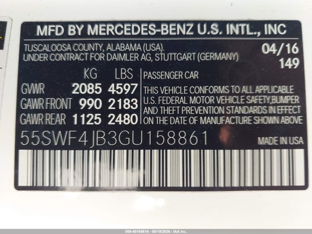 55SWF4JB3GU158861 Mercedes-Benz C 300