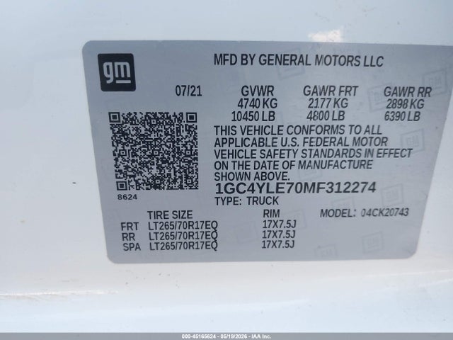 1GC4YLE70MF312274 Chevrolet Silverado 2500hd 4wd Standard Bed Wt