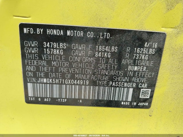 JHMGK5H71GX044919 Honda FIT EX