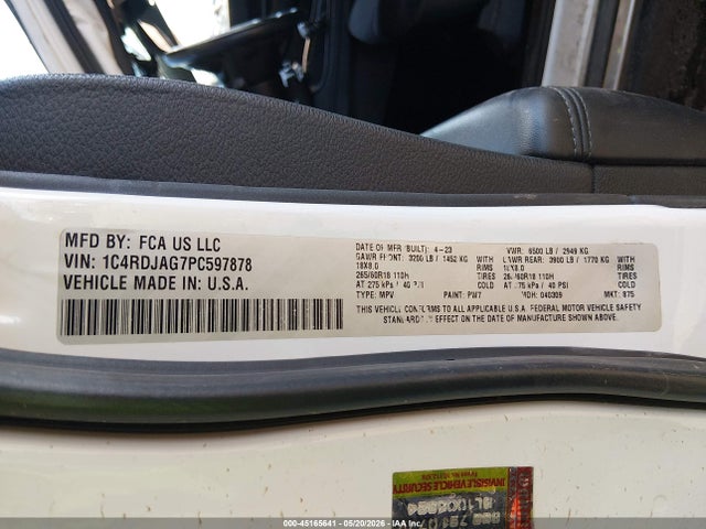 1C4RDJAG7PC597878 Dodge Durango Sxt Launch Edition Awd