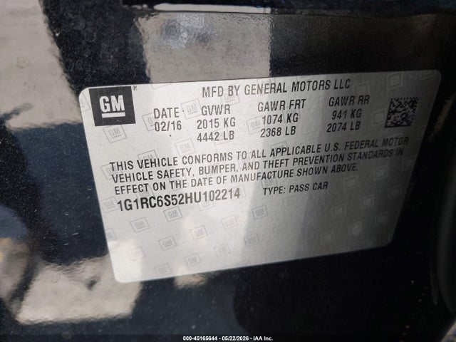 Aukcja sprzedaży 2017 Chevrolet Volt Lt, vin: 1G1RC6S52HU102214, numer aukcji: 45165644