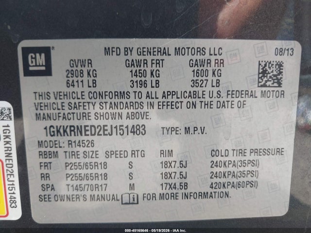 GMC Acadia Sle-1 2014 1GKKRNED2EJ151483 Image 9