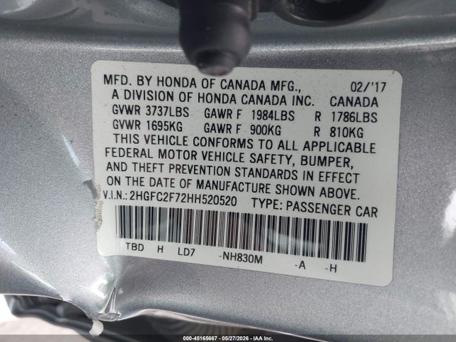 Honda CIVIC EX 2017 2HGFC2F72HH520520 Image 9