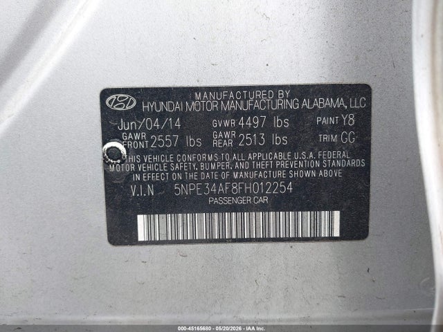 Hyundai Sonata Limited 2015 5NPE34AF8FH012254 Image 9