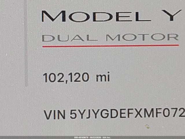 2021 Tesla Model Y Performance Dual Motor All-wheel Drive მანქანა იყიდება აუქციონზე, vin: 5YJYGDEFXMF072429, აუქციონის ნომერი: 45165679